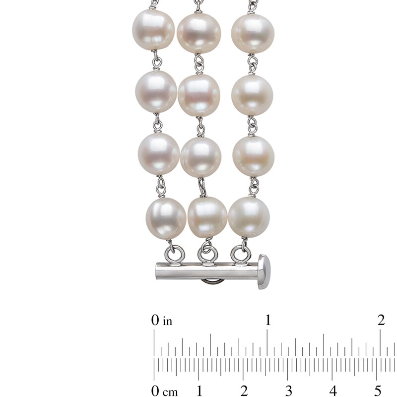 Main Image 2 of 7.0-8.0mm Oval Freshwater Cultured Pearl Triple Strand Necklace in Sterling Silver – 22"