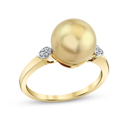 10.0mm Golden Cultured South Sea Pearl and Diamond Accent Ring in 10K Gold