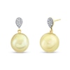 Thumbnail Image 0 of 11.0mm Golden Cultured South Sea Pearl and 1/6 CT. T.W. Diamond Teardrop Earrings in 14K Gold