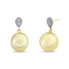 Thumbnail Image 0 of 11.0mm Golden Cultured South Sea Pearl and 1/6 CT. T.W. Diamond Teardrop Earrings in 14K Gold