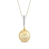 Thumbnail Image 0 of 11.0mm Golden Cultured South Sea Pearl and 1/20 CT. T.W. Diamond Stick Drop Pendant in 14K Gold
