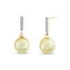 Thumbnail Image 0 of 10.0mm Golden Cultured South Sea Pearl and 1/10 CT. T.W. Diamond Stick Drop Earrings in 14K Gold