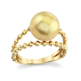 10.0mm Golden Cultured South Sea Pearl Beaded Split Shank Ring in 10K Gold