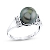 Thumbnail Image 0 of 9.0mm Black Cultured Tahitian Pearl and 1/10 CT. T.W. Diamond Tension Collar Ring in 10K White Gold