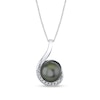 Thumbnail Image 0 of 9.0mm Black Cultured Tahitian Pearl and 1/10 CT. T.W. Diamond Curly Drop Pendant in 14K White Gold