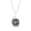 Thumbnail Image 1 of 9.0mm Black Tahitian Cultured Pearl and 1/10 CT. T.W. Diamond Curly Drop Pendant in 14K White Gold