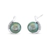 Thumbnail Image 1 of 9.0mm Black Tahitian Cultured Pearl and 1/10 CT. T.W. Diamond Curly Drop Earrings in 14K White Gold