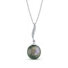 Thumbnail Image 1 of 10.0mm Black Tahitian Cultured Pearl and Diamond Accent Thin Flame Drop Pendant in 14K White Gold