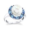 Thumbnail Image 1 of 10.0mm Freshwater Cultured Pearl and Oval Tanzanite Frame Ring in Sterling Silver