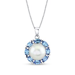 10.0mm Cultured Freshwater Pearl and Oval Tanzanite Frame Pendant in Sterling Silver