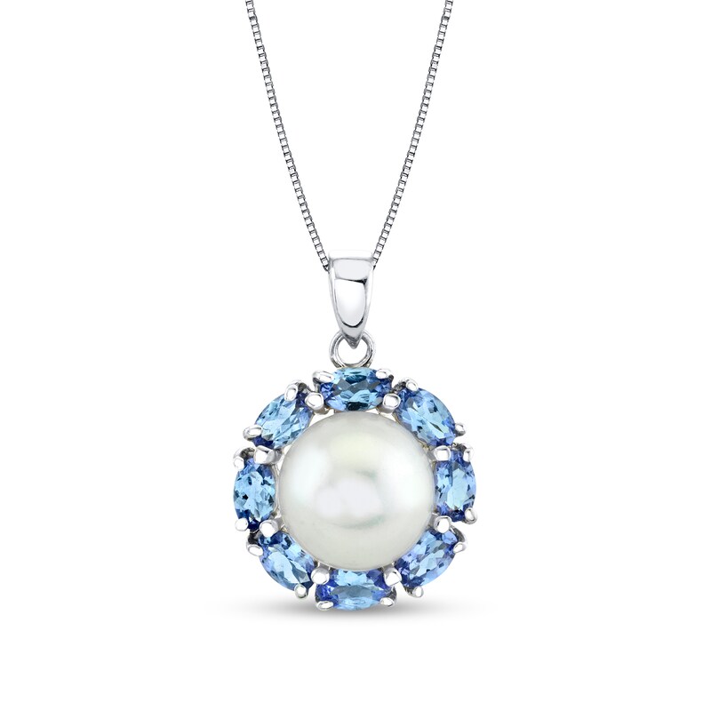 Main Image 1 of 10.0mm Freshwater Cultured Pearl and Oval Tanzanite Frame Pendant in Sterling Silver