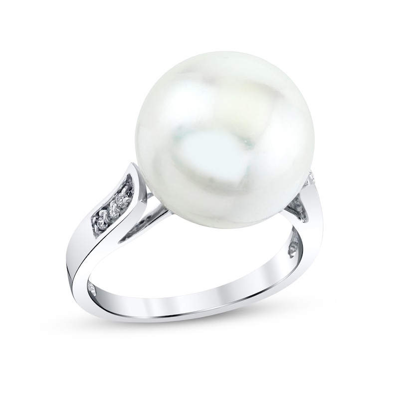 Main Image 1 of 14.0mm Freshwater Cultured Pearl and Diamond Accent Ring in 10K White Gold
