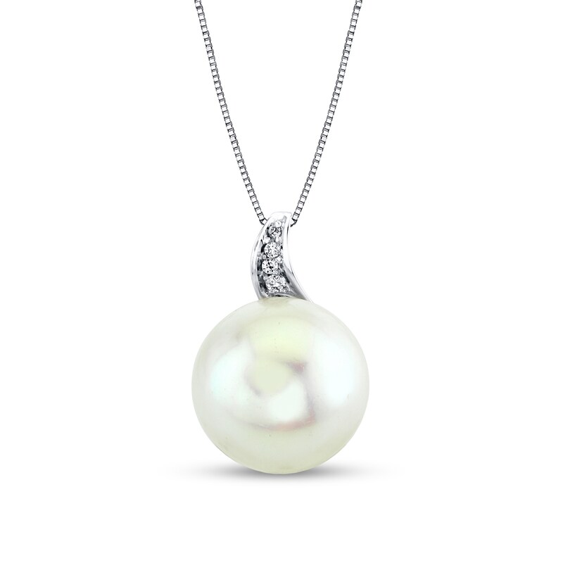 Main Image 1 of 14.0mm Freshwater Cultured Pearl and 1/20 CT. T.W. Diamond Teardrop Pendant in 10K White Gold