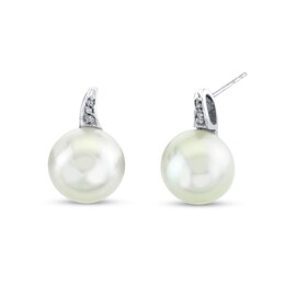 11.0mm Cultured Freshwater Pearl and Diamond Accent Teardrop Earrings in 10K White Gold