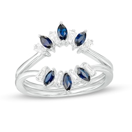 Marquise Blue Sapphire and 1/4 CT. T.W. Baguette Diamond Contour Two Piece Solitaire Enhancer in 14K White Gold