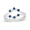 Thumbnail Image 0 of Blue Sapphire and 1/15 CT. T.W. Diamond Five Stone Alternating Contour Two Piece Solitaire Enhancer in 14K White Gold