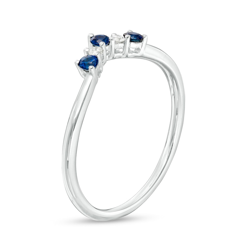 Blue Sapphire and 1/15 CT. T.W. Diamond Five Stone Alternating Contour Two Piece Solitaire Enhancer in 14K White Gold