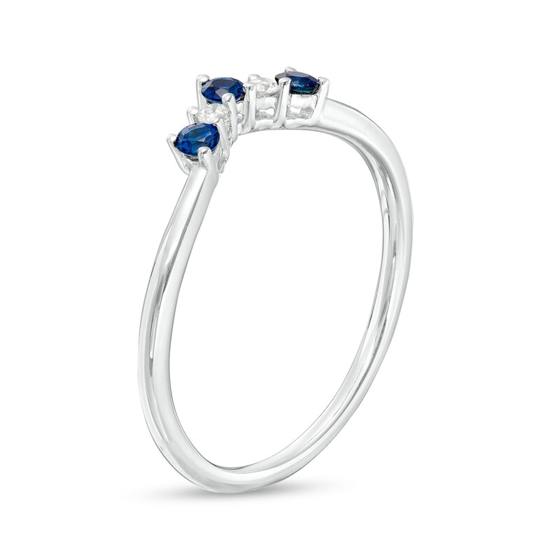 Blue Sapphire and 1/15 CT. T.W. Diamond Five Stone Alternating Contour Two Piece Solitaire Enhancer in 14K White Gold