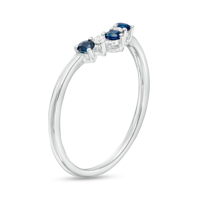 Blue Sapphire and 1/15 CT. T.W. Diamond Five Stone Alternating Contour Two Piece Solitaire Enhancer in 14K White Gold