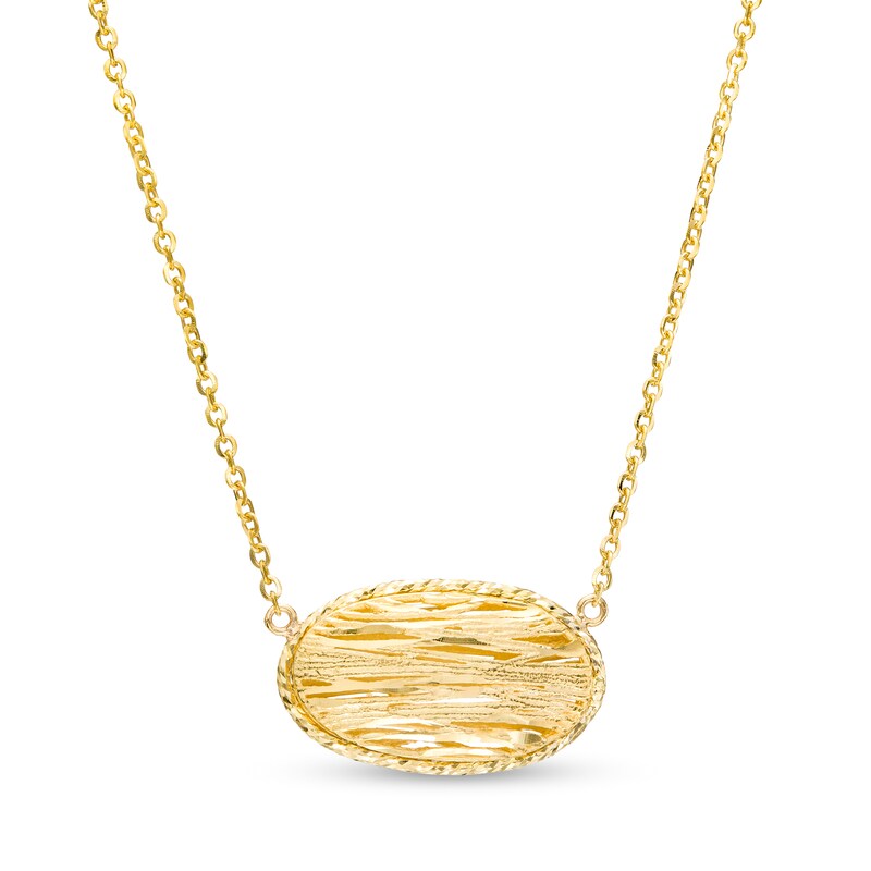 Main Image 1 of Diamond-Cut Sideways Oval Disc Necklace in 10K Gold