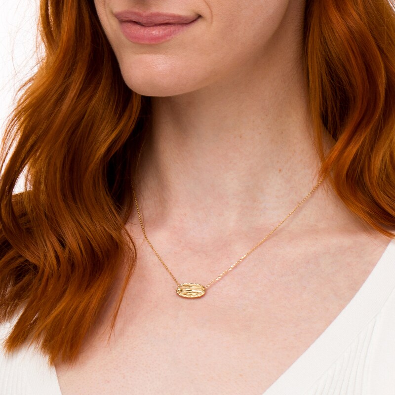 Main Image 2 of Diamond-Cut Sideways Oval Disc Necklace in 10K Gold