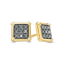 Men's 1/4 CT. T.W. Square-Shaped Black Multi-Diamond Stud Earrings in 10K Gold