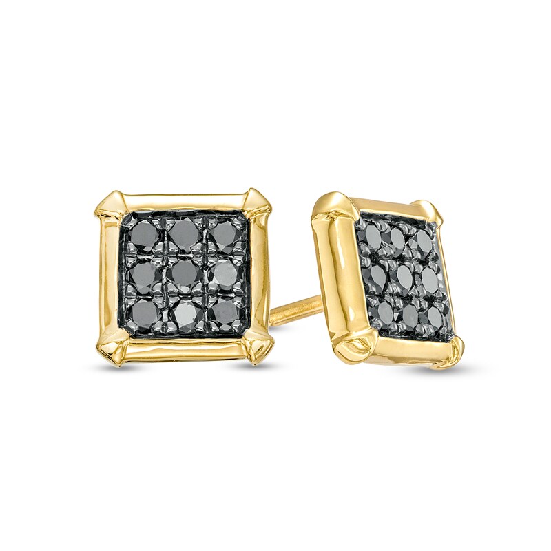 Main Image 1 of Men's 1/4 CT. T.W. Square-Shaped Black Multi-Diamond Stud Earrings in 10K Gold