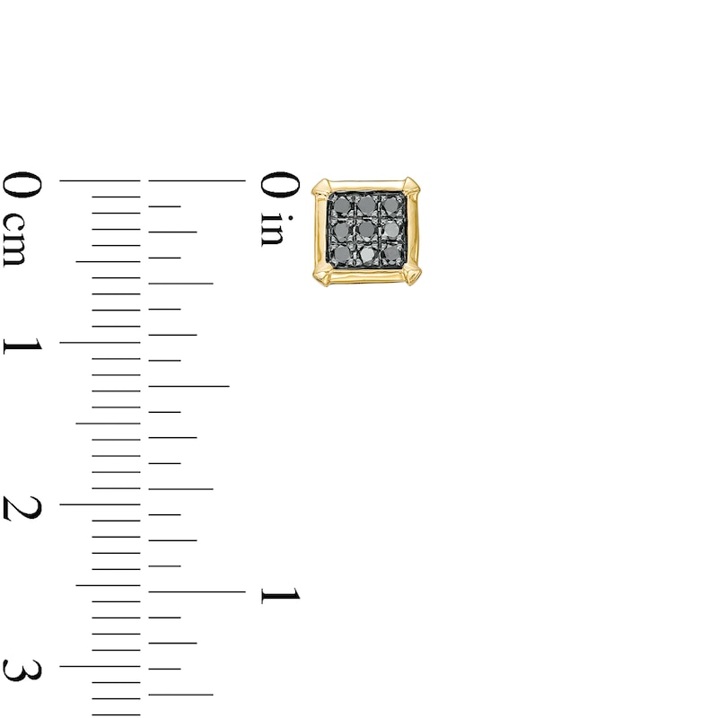 Main Image 3 of Men's 1/4 CT. T.W. Square-Shaped Black Multi-Diamond Stud Earrings in 10K Gold