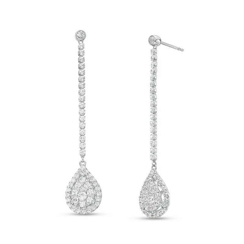 Main Image 1 of 1-1/2 CT. T.W. Pear-Shaped Multi-Diamond Frame Drop Earrings in 10K White Gold