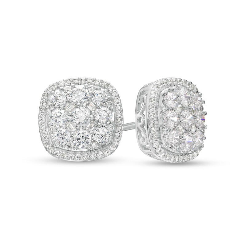 1 CT. T.W. Cushion-Shaped Multi-Diamond Frame Stud Earrings in 10K White Gold