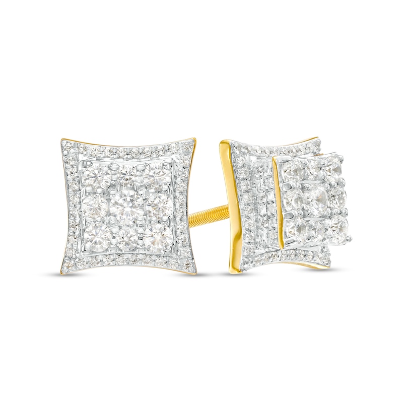 Main Image 1 of Men's 1 CT. T.W. Diamond Concave Square Stud Earrings in 10K Gold