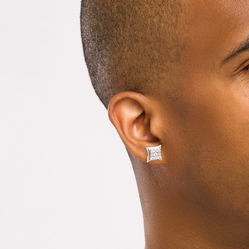 Main Image 2 of Men's 1 CT. T.W. Diamond Concave Square Stud Earrings in 10K Gold