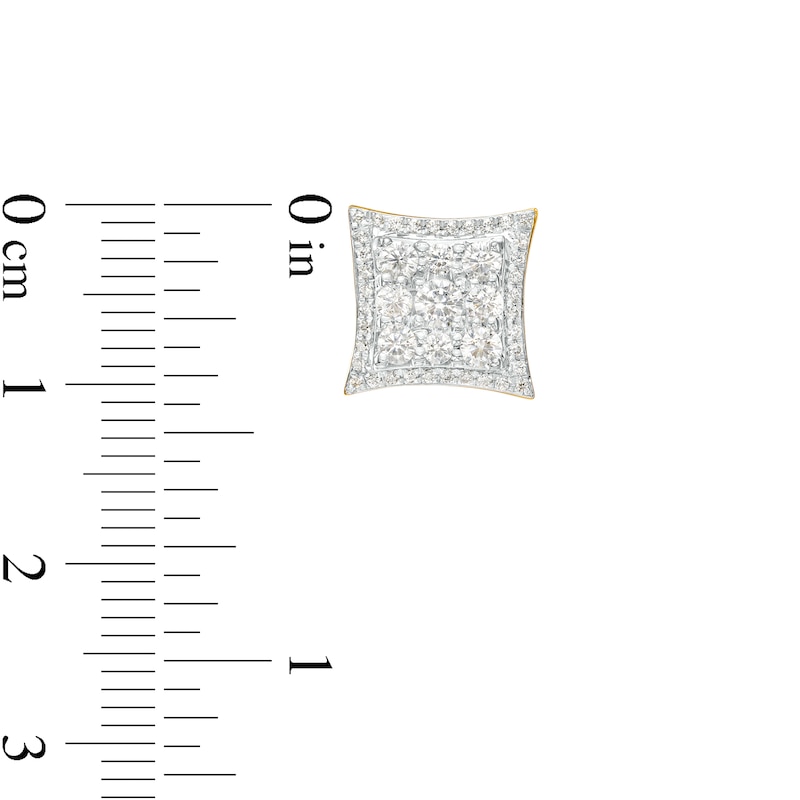 Main Image 3 of Men's 1 CT. T.W. Diamond Concave Square Stud Earrings in 10K Gold