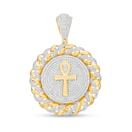 Men's 1-3/4 CT. T.W. Diamond Chain Link Frame Ankh Necklace Charm in 10K Gold