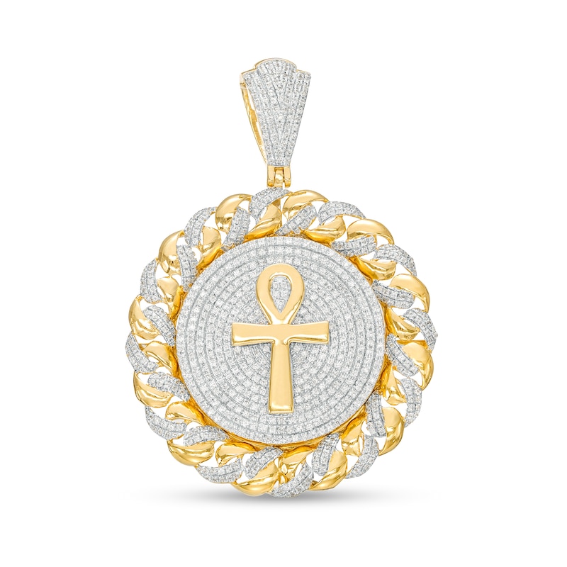 Main Image 1 of Men's 1-3/4 CT. T.W. Diamond Chain Link Frame Ankh Necklace Charm in 10K Gold
