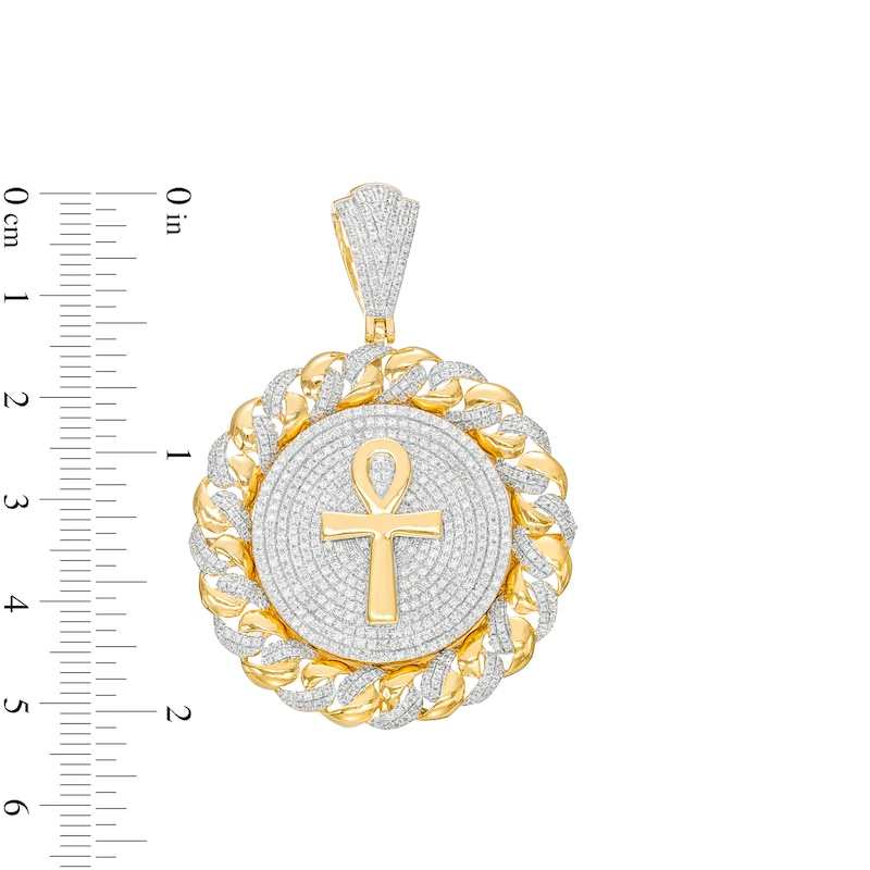 Main Image 2 of Men's 1-3/4 CT. T.W. Diamond Chain Link Frame Ankh Necklace Charm in 10K Gold