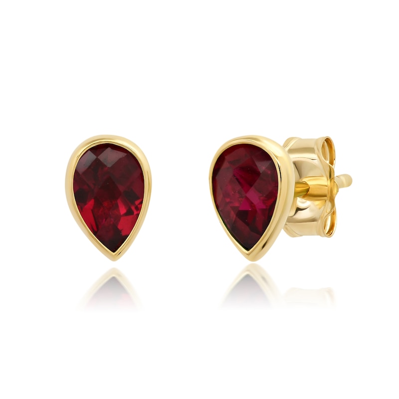 Main Image 1 of Pear-Shaped Lab-Created Ruby Polished Frame Stud Earrings in 10K Gold