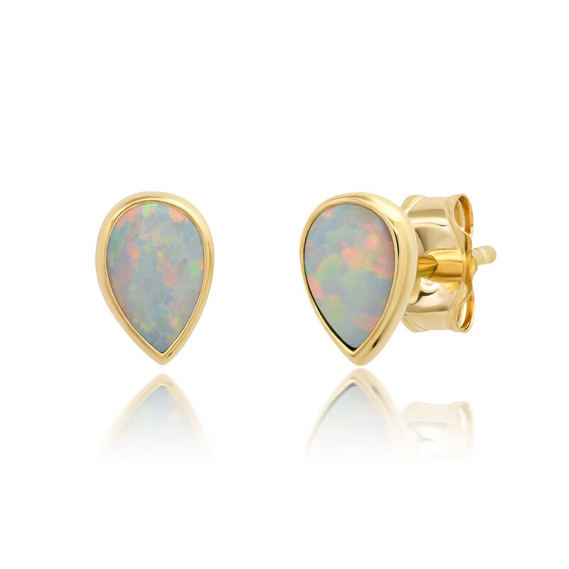 Main Image 1 of Pear-Shaped Lab-Created Opal Polished Frame Stud Earrings in 10K Gold