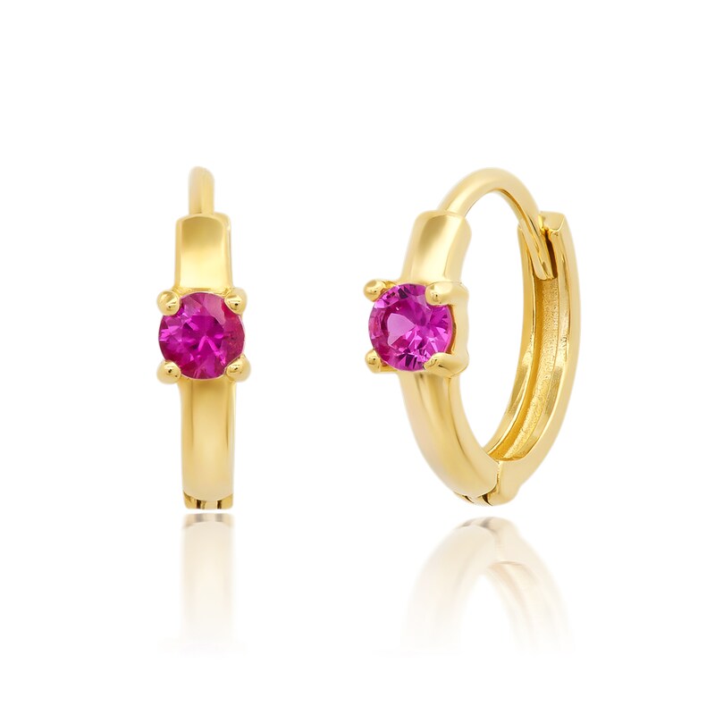 Main Image 1 of Ruby Solitaire Huggie Hoop Earrings in 14K Gold