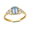 Thumbnail Image 1 of Emerald-Cut Aquamarine and White Sapphire Tri-Sides Ring in 10K Gold