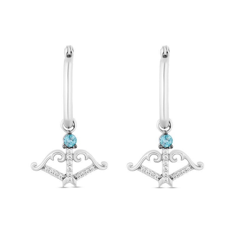 Main Image 2 of Enchanted Disney Merida Blue Topaz and 1/10 CT. T.W. Diamond Bow Dangle Hoop Earrings in Sterling Silver