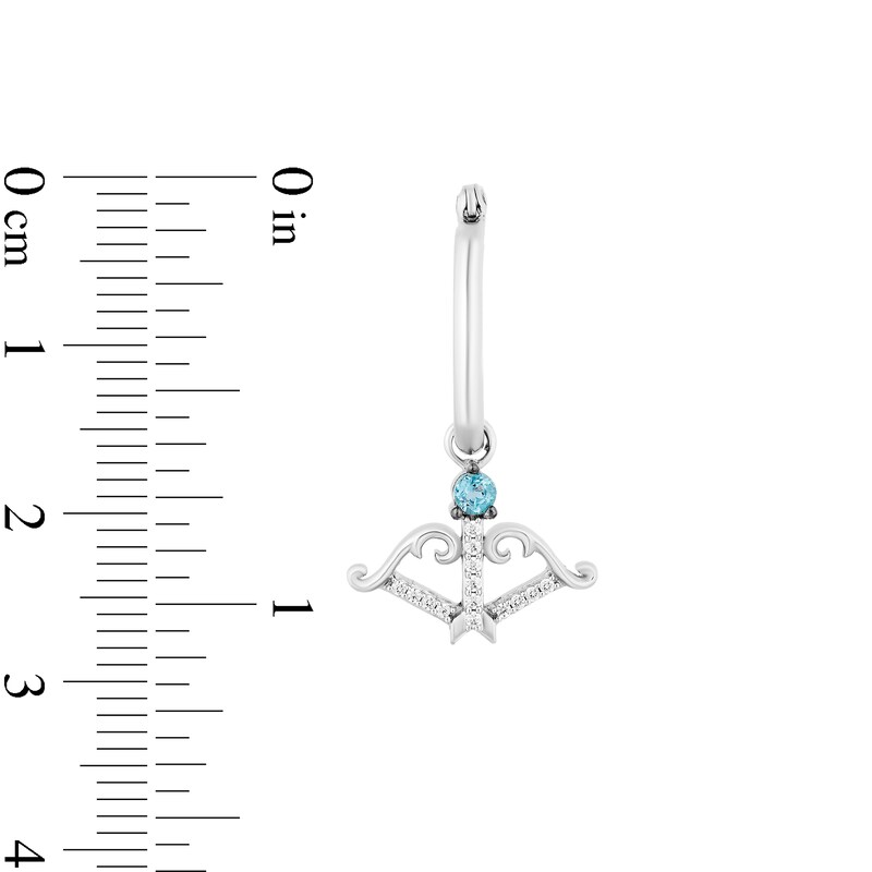 Main Image 3 of Enchanted Disney Merida Blue Topaz and 1/10 CT. T.W. Diamond Bow Dangle Hoop Earrings in Sterling Silver