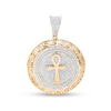Thumbnail Image 1 of 7/8 CT. T.W. Diamond Greek Key Frame Ankh Necklace Charm in 10K Gold