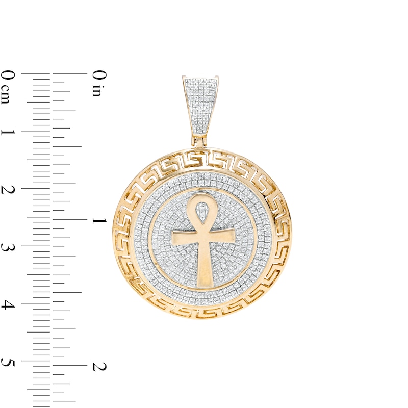 Main Image 2 of 7/8 CT. T.W. Diamond Greek Key Frame Ankh Necklace Charm in 10K Gold