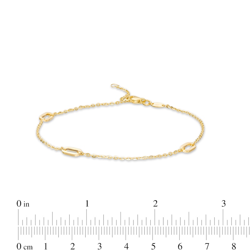 Sideways Ovals Station Anklet in 10K Gold - 10"