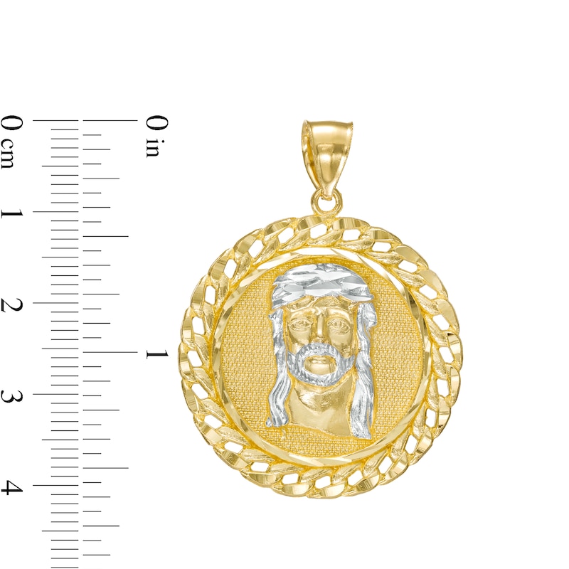 Main Image 2 of Multi-Finish Curb-Style Chain Link Frame Jesus Medallion Necklace Charm in 10K Two-Tone Gold