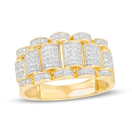 1/2 CT. T.W. Diamond Scalloped Edge Triple Row Band in 10K Gold
