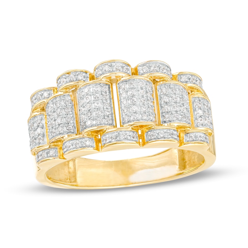 Main Image 1 of 1/2 CT. T.W. Diamond Scalloped Edge Triple Row Band in 10K Gold
