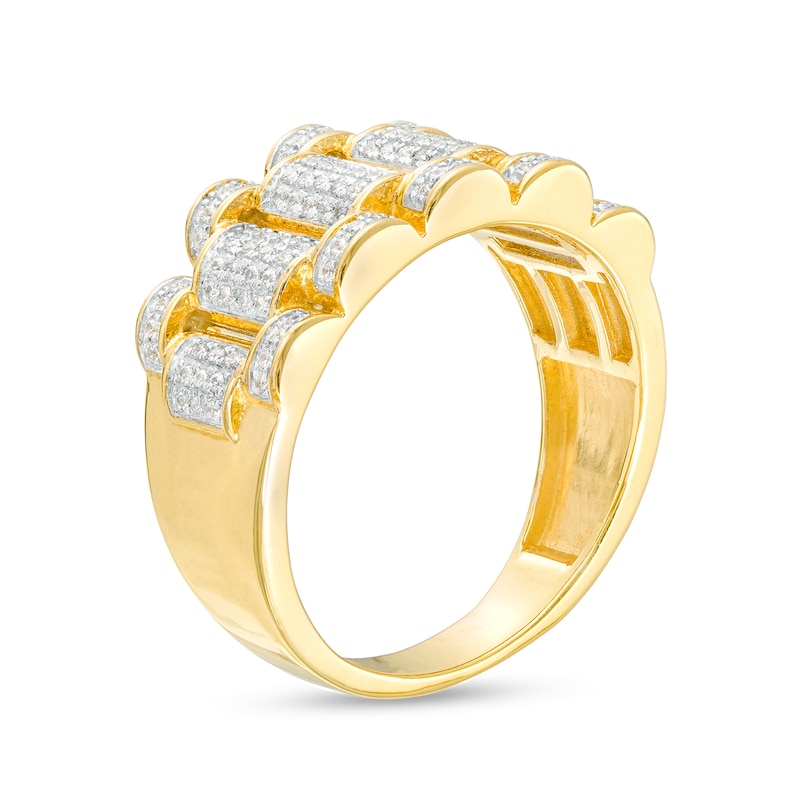 Main Image 3 of 1/2 CT. T.W. Diamond Scalloped Edge Triple Row Band in 10K Gold