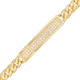 Men's 1 CT. T.W. Diamond Curved ID Curb Chain Bracelet in 10K Gold – 8.5&quot;